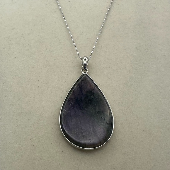 Purple Flash Labradorite Teardrop Necklace - Picture 4 of 10